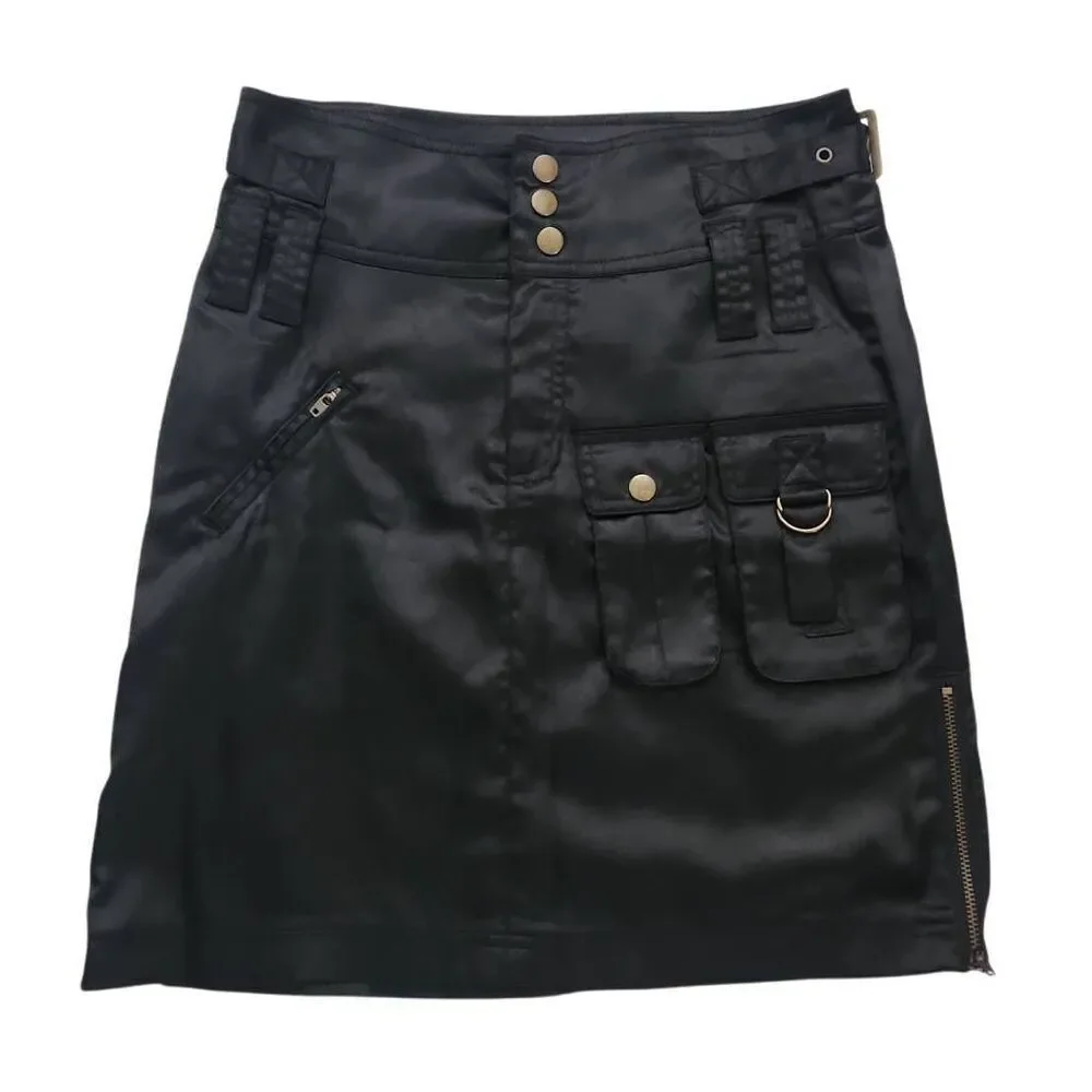 Gold Hawk Women's Size 3 Black Satin Cargo Zip Side Skirt